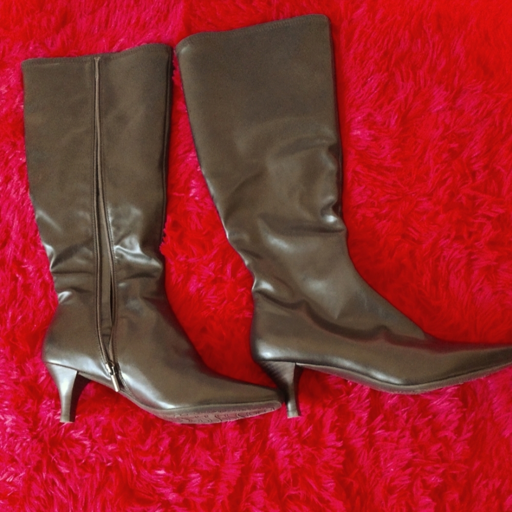 Sleek Brown walking boots with low heel to the calf wore 2x. Size 9b